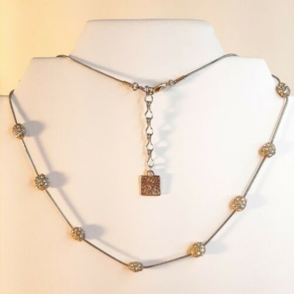 Anne Klein Silver-Tone Choker Length Necklace w/ Champagne Rhinestone Clusters - Picture 1 of 4